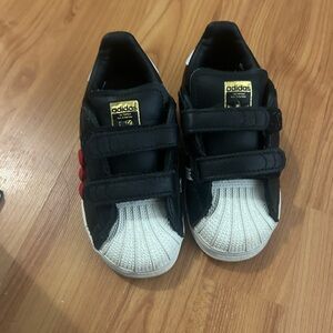 Adidas Kids Black and White Sneakers with Red Accents
